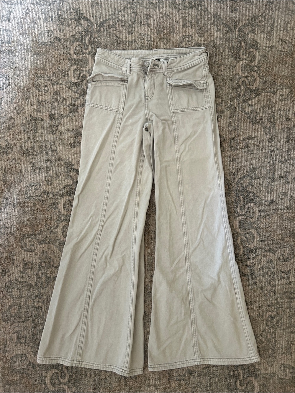 Light Khaki Wide Leg Utility Pants
